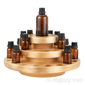 Essentiële oliebox houten organisator 3 lagen etherische olie container aromatherapie natuurlijk hout ronde roterend display rek